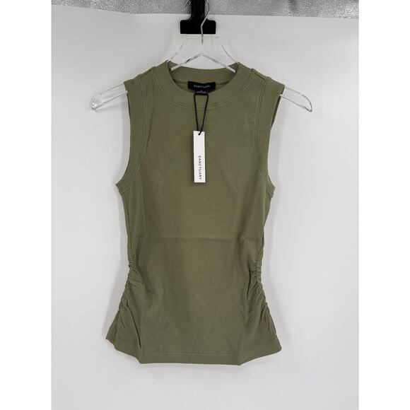 SANCTUARY Top Size XS NEW Sage Green Ribbed Ruched Tank Crew Neck - Picture 5 of 10